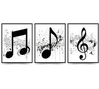 Linilioart 3Pcs Music Note Wall Art Black and White Pictures Prints Stylish Musician Gift for Living Room Bedroom Office, Unframed (40x50cm)