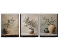 Linilioart 3Pcs Vintage Botanical Wall Art Olive Tree in Vessel Canvas Print Retro Green Rustic Farmhouse Decor for Bedroom,Unframed (50x75cm)