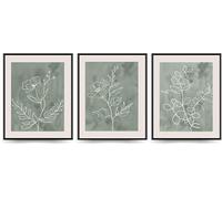 Linilioart Abstract Floral Botanical Posters Wall Art Set of 3 Sage Green Painting Leaf Canvas Print Modern Painting Picture for Bedroom,Unframed (21x30cm)