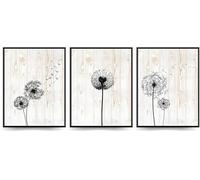 Linilioart Black Dandelion Flower Canvas Wall Art Set of 3 Modern Simple Nature Aesthetic Pictures for Bedroom Office,Unframed (30x40cm)