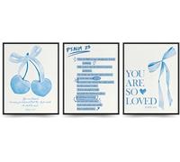 Linilioart Blue Bow Wall Art Decor Set Of 3 Christian Prints Posters Cherry Inspirational Canvas Pictures for Bedroom,Unframed (50x70cm)