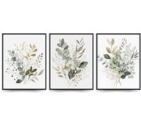 Linilioart Botanical Boho Canvas Wall Art Set of 3 Sage Green Watercolor Plants Minimalist Aesthetic for Bathroom,Unframed (30x40cm)