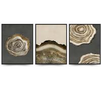 Linilioart Brown and Gray Tree Rings Canvas Wall Art Set of 3 Vintage Abstract Painting Neutral Nature Rustic Decor Prints for Living Room Office,Unframed (50x70cm)