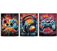 Linilioart Cool Gaming Canvas Wall Art Set of 3 Retro Video Game watercolor Posters Neon Gamepad Prints for Bedroom,Unframed (40x50cm)