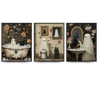 Linilioart Halloween Ghost Canvas Wall Art Set of 3 Academia Retro Horror Aesthetic Prints for Bathroom,Unframed (50x70cm)