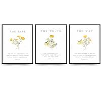 Linilioart Jesus Canvas Wall Art Set of 3 Bible Verses Wall Decor The Way and The Truth and The Life Christian Bible Verse Poster for Bedroom (40x60cm)