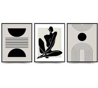 Linilioart Minimalist Boho Wall Art Set of 3 Abstract Geometric Decor Neutral Black and White Line Poster for Living Room Bedroom Office,Unframed (40x50cm)