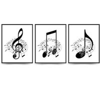 Linilioart Modern Music Posters Set Of 3 Black and White Canvas Decor Beautiful Notes Beating on Staff for Living Room,Unframed (50x70cm)
