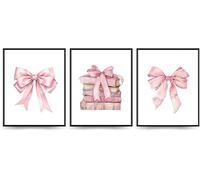 Linilioart Pink Bow Coquette Wall Art Prints Set of 3 Books Wall Preppy Canvas Wall Decor Trendy Pastel Girly for Bedroom Dorm, Unframed (40x50cm)