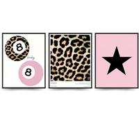 Linilioart Pink Leopard Wall Art Set of 3 Lucky 8 Ball Posters Preppy Cheetah Aesthetic Decor Pictures for Bedroom Apartment,Unframed (40x50cm)