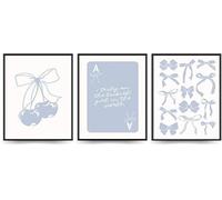 Linilioart Preppy Blue Bows Posters Cherry Bow Aesthetic Canvas Print Coquette Bows Painting Picture for Bedroom, Unframed (20x25cm)