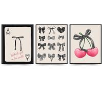 Linilioart Preppy Bow Posters Wall Art Pink Cherry Poker Canvas Print Bows Funky Painting Picture Set of 3 Bathroom Dorm Living,Unframed (40x50cm)