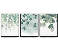 Linilioart Sage Green Botanical Canvas Wall Art Poster Set of 3 Boho Plant Decor Minimalist Floral Artwork for Living Room Bathroom Office,Unframed (30x40cm)
