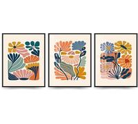 Linilioart Set of 3 Boho Abstract Flower Posters Matisse Style Canvas Print Botanical Pastel Painting Picture for Living room Bedroom,Unframed (30x40cm)