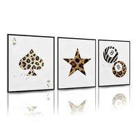 Linilioart Set of 3 Minimalist Preppy Aesthetic Prints Leopard Poker Canvas Wall Art Visual Art Decor Pink Wall Decor, UNFRAMED (40x60cm)