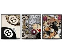 Linilioart Trendy Leopard Canvas Wall Art Set of 3 Girl 8 Ball Poster Print Funky Lucky Artwork for Living Room Bedroom,Unframed (40x50cm)