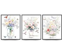 Linilioart Vintage Flower Scripture Canvas Wall Art Set of 3 Butterfly Hummingbird Christian Love Hope Faith for Bedroom,Unframed (50x70cm)