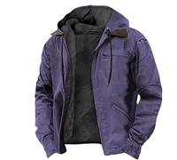 Lininco Mens Jackets, Hooded Zipped up Fleece Lined Jacket, Fall Winter Button Casual Thickened Coat with Pocket (purple,L)