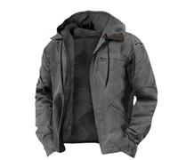 Lininco Mens Jackets, Hooded Zipped up Fleece Lined Jacket, Fall Winter Button Casual Thickened Coat with Pocket (gray,L)
