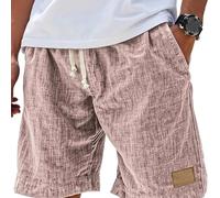 Lininco Mens Shorts, Men's Breathable Linen Embroidered Logo Loose Holiday Short, 2025 New (Pink,5XL)