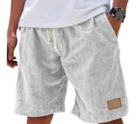 Lininco Mens Shorts, Men's Breathable Linen Embroidered Logo Loose Holiday Short, 2025 New (White,5XL)