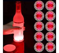 LINJIA LED Coaster, Light Up Coasters, LED Coaster Round Flash Cup Mat Sticker Lights LED Bottle Lights Cup Holder Lights for Wine Liquor Bottle, Drinks Party, Bar Party (6 pcs, Red)
