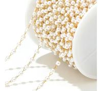 LINJILUO 2 Meters White Pearl Chains Stainless Steel Necklace Link Chains Bulk for DIY Jewelry Making Bracelets Findings Anklets