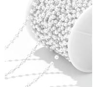 LINJILUO 2 Meters White Pearl Chains Stainless Steel Necklace Link Chains Bulk for DIY Jewelry Making Bracelets Findings Anklets