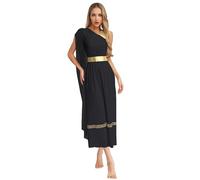 Linjinx Halloween Toga Costume For Women Golden Roman Empress & Ancient Greek Princess Dress Black S