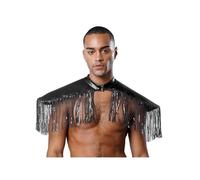 Linjinx Mens Armor Vest Shiny Metallic Sequins Fringe Shoulder Pads Tassels For Halloween Costume Black One Size