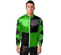 Linjinx Mens Jackets for Horse Trainer Jockey Costume Satin Jackets Front Zipper Contrast Checkerboard Outerwear Green&Black M