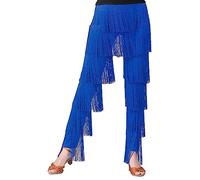 Linjinx Women Fringe Latin Dance Pants Salsa Rumba Tango Cha-Cha Performance Costume Tiered Fringed Trousers Royal Blue S