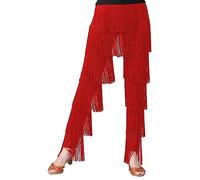 Linjinx Women Fringe Latin Dance Pants Salsa Rumba Tango Cha-Cha Performance Costume Tiered Fringed Trousers Red L