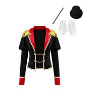 Linjinx Women Lion Tamer Cosplay Outfits with Hat Magic Wand Gloves | Puffed Long Sleeve,Circus Ringmaster Costume,Vintage Circus Performer Outwear,Cropped Velvet Ringmaster Jacket