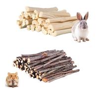 Linjoy 400g Hamster Rabbit Guinea Pig Chew Toys, Natural Sweet Bamboo & Apple Wood Sticks, Small Pet Teeth Grinding Treats, Boredom Breaker Stuff for Rabbits and Other Pets