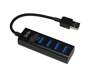 LINK LKHUB304 4 Port USB 3.0 Hub with Cable, Black, 15 cm