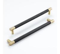 Linkaa 5 Pack丨Black Gold Cabinet Handles Pulls 10'' Hole Spacing, Solid Brass 256 mm Drawer Pulls for Cabinets Kitchen Bathroom Dresser Knobs