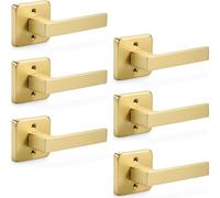 Linkaa Brass Gold Dummy Door Handles Interior,Modern Closet Door Levers,Heavy Duty Handle Reversible for Right & Left Handed Side（3 Pair Dummy（6 Handles,No-Turning,Gold）