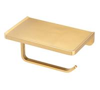 Linkaa Brushed Gold Toilet Paper Holder with Shelf, Wall Mount Toilet Tissue Holder with Phone Shelf Bathroom Accessories Gold Toilet Paper Holder with Phone Storage(Brushed Brass)