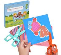 Linkbro 2 Children's Scissors + 48 Sheets of Paper, Safety Craft Scissors with Rounded Tips, Educational Toy Craft Set for Children from 2/3 Years, Promote Fine Motor Skills