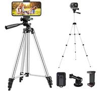 LINKCOOL 42" Mobile Phone Tripod Stand, Lightweight Extendable Travel Tripod for iPhone/Android Smartphone with Phone Holder & Wireless Remote for Filming