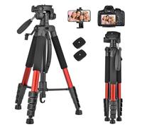 LINKCOOL 74-Inch Tall Camera Tripod Stand for Canon Nikon Sony - Lightweight Aluminum With Detachable Head, Phone Mount (Orange)