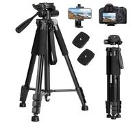 LINKCOOL Camera Tripod for Canon Nikon Sony, 65" Aluminum Tripod Stand with Detachable Head & Phone Holder & Carry Bag, Lightweight DSLR Tripod for Smartphone/Vlog/Streaming, Max Load 5.5kg