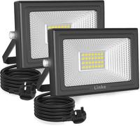 Linke 25W LED Floodlight Outdoor, 2100LM LED Security Lights with Plug, IP66 Waterproof Led Outdoor Lights 6500K Daylight White Wall Lights Outside for Garden Warehouse Garage Porch, 2 Pack