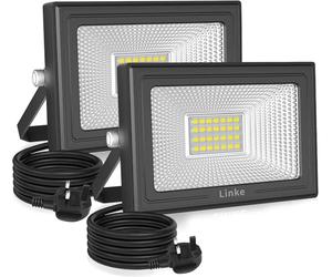 Linke 25W LED Floodlight Outdoor, 2100LM LED Security Lights with Plug, IP66 Waterproof Led Outdoor Lights 6500K Daylight White Wall Lights Outside for Garden Warehouse Garage Porch, 2 Pack