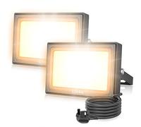 Linke LED Floodlight Outdoor 15W, 1200LM Work Lights with Plug, IP66 Waterproof Led Outdoor Lights, 2700K Warm White Wall Lights for Garden, Porch, Courtyard, Garage & Warehouse, 2 Pack