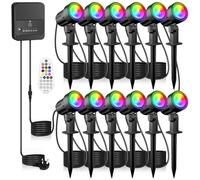 Linke RGB Garden Spotlights Mains Powered, 35m 12 in 1 Color Changing Outdoor Spotlight IP66 Waterproof LED Landscape Lights Decorative Pathway Spike Light for Yard Lawn Patio Tree