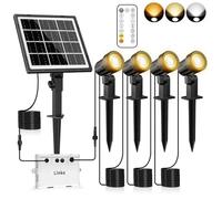 Linke Solar Spot Lights Outdoor Garden, 4 in 1 2700K/4000K/6500K Adjustable LED Solar Powered Spotlight IP66 Waterproof Landscape Spotlights Fence Lights for Yard Lawn Tree Statue