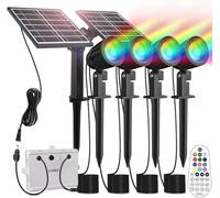 Linke Solar Spot Lights Outdoor Garden, 4 in 1 Colour Changing Led RGB Solar Powered Spotlights IP66 Spike Lights Remote Control Dusk to Dawn Landscape Spotlight for Yard Patio Lawn