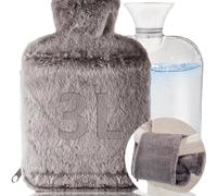 LinKecn Extra Large Hot Water Bottle with Cover UK 3L, Furry Brown Hot Water Bag with Zip Design